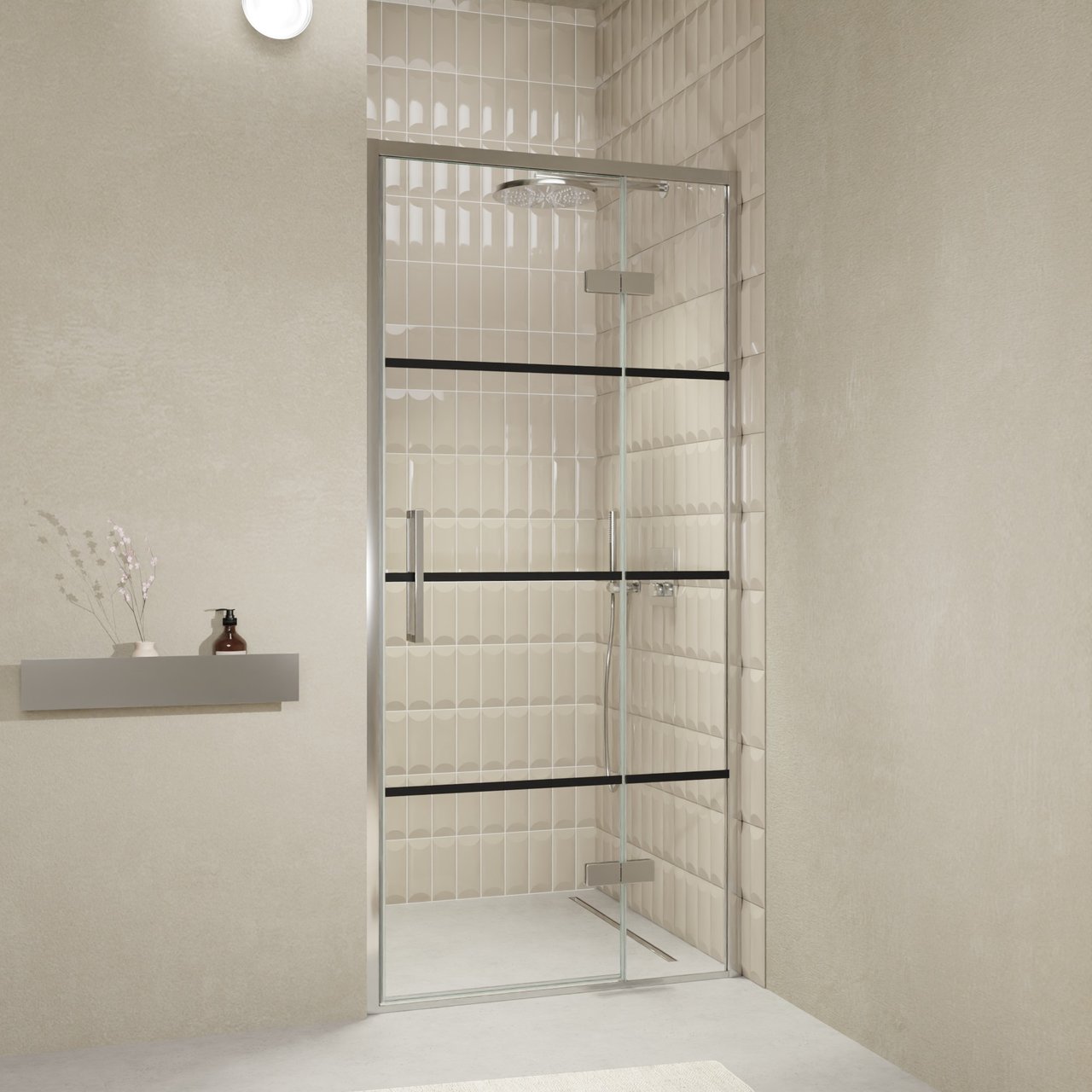 Balmani Senses Design douche draaideur rechts 100 cm x 210 cm Lined glas, Chroom profielen