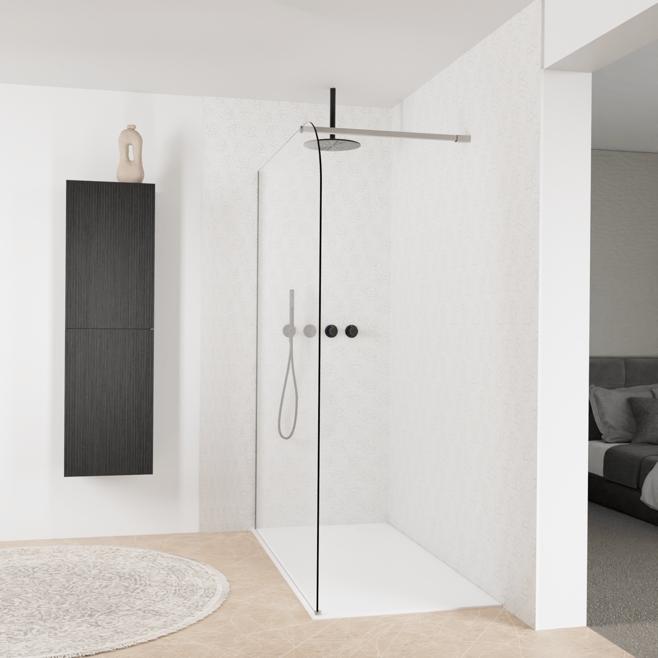 Balmani Modular douche à l'italienne: 160 x 200 cm, Verre transparent arrondi, avec coating, Profil Brushed Inox