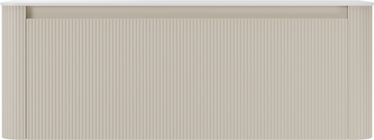 Storke Soft meuble salle de bains suspendu 140 x 46 cm Sand mat avec Tavola Soft tablette simple ou double vasque en Solid Surface blanc mat, Nervure droite symétrique verticale
