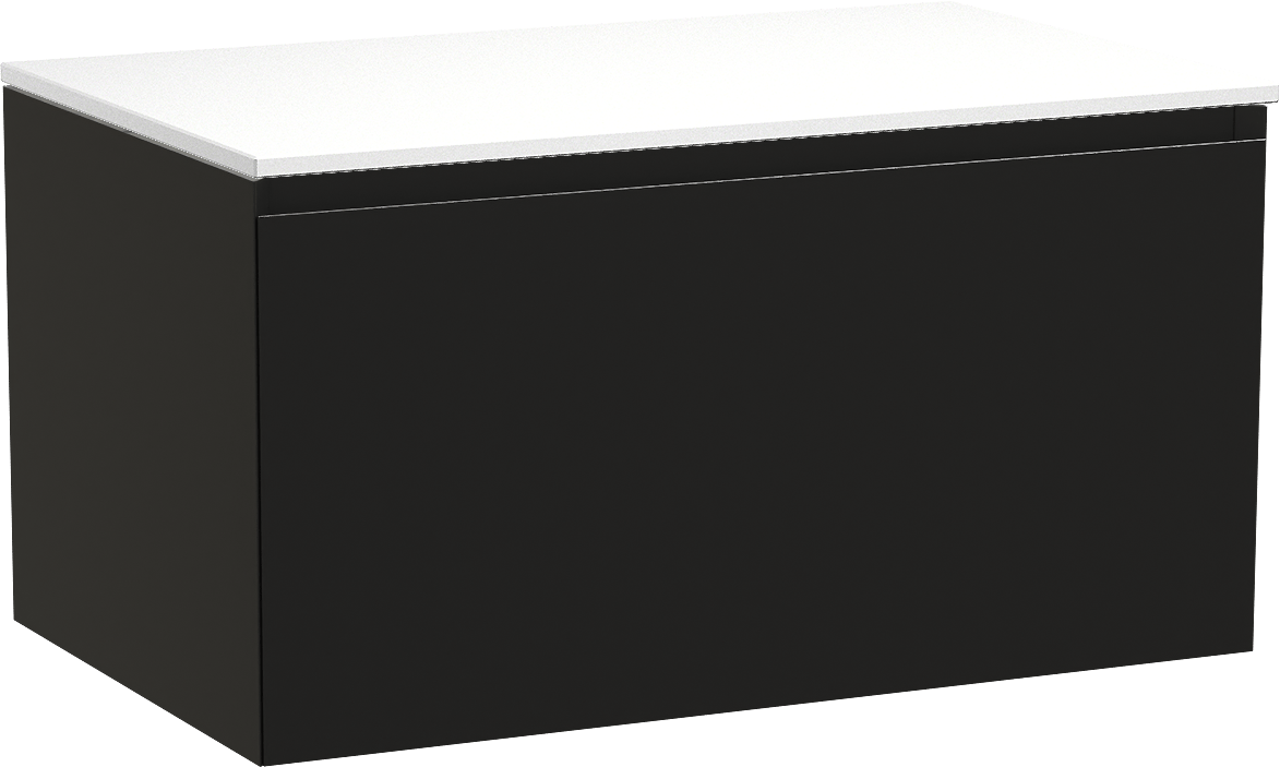 Balmani Idra by Mitra meuble salle de bains suspendu 90 x 55 cm noir mat avec Stretto tablette simple en solid surface blanc mat
