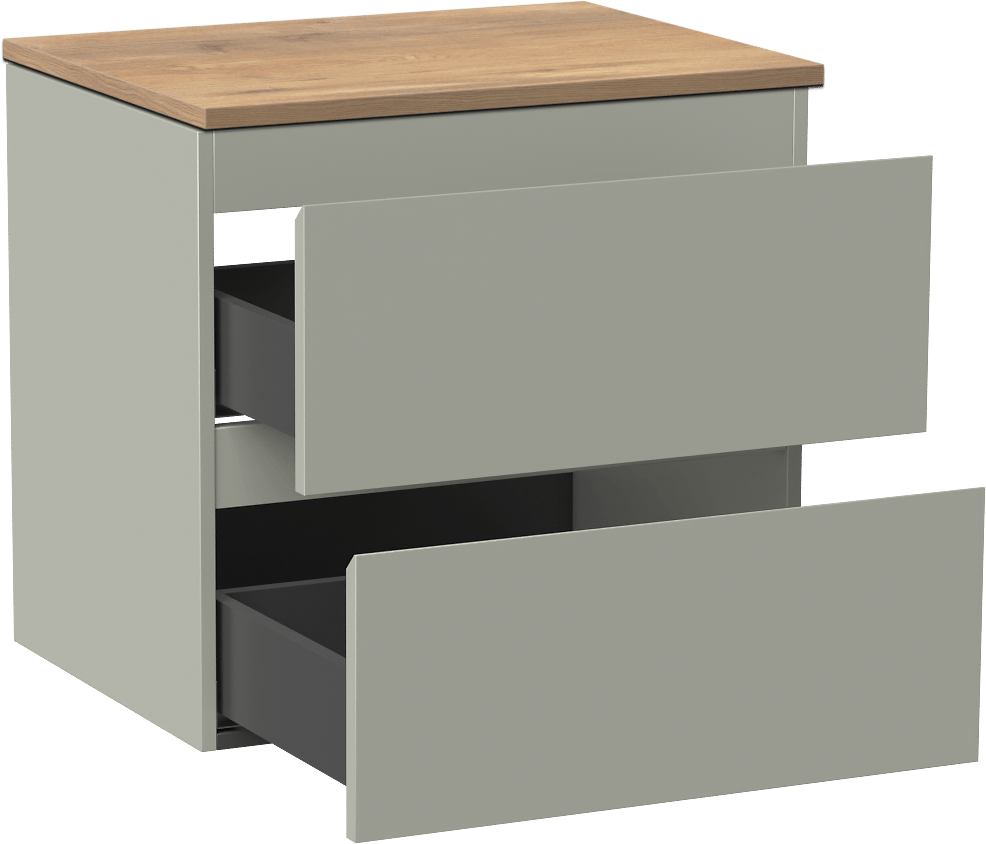 Linie Lado zwevend badmeubel 60 x 46 cm greige met Lado enkel wastafelblad in melamine naturel eiken