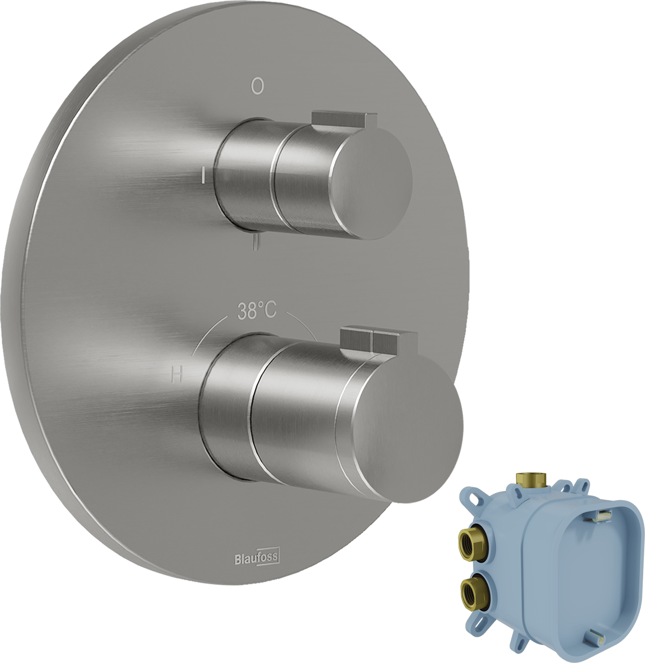Blaufoss Smartbox Round thermostatische inbouw douchekraan 2 functies Brushed Coolmetal incl. inbouwelement