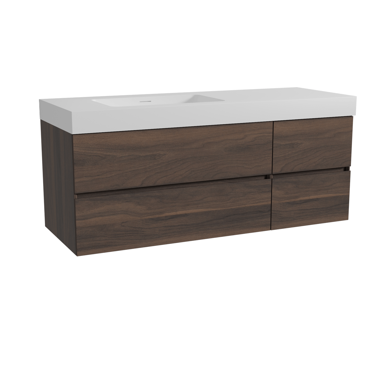 Storke Edge hängendes Möbelstück Set: 140 x 52 cm, Nussbaum, mit Mata High Waschtisch links, Solid Surface Weiß matt