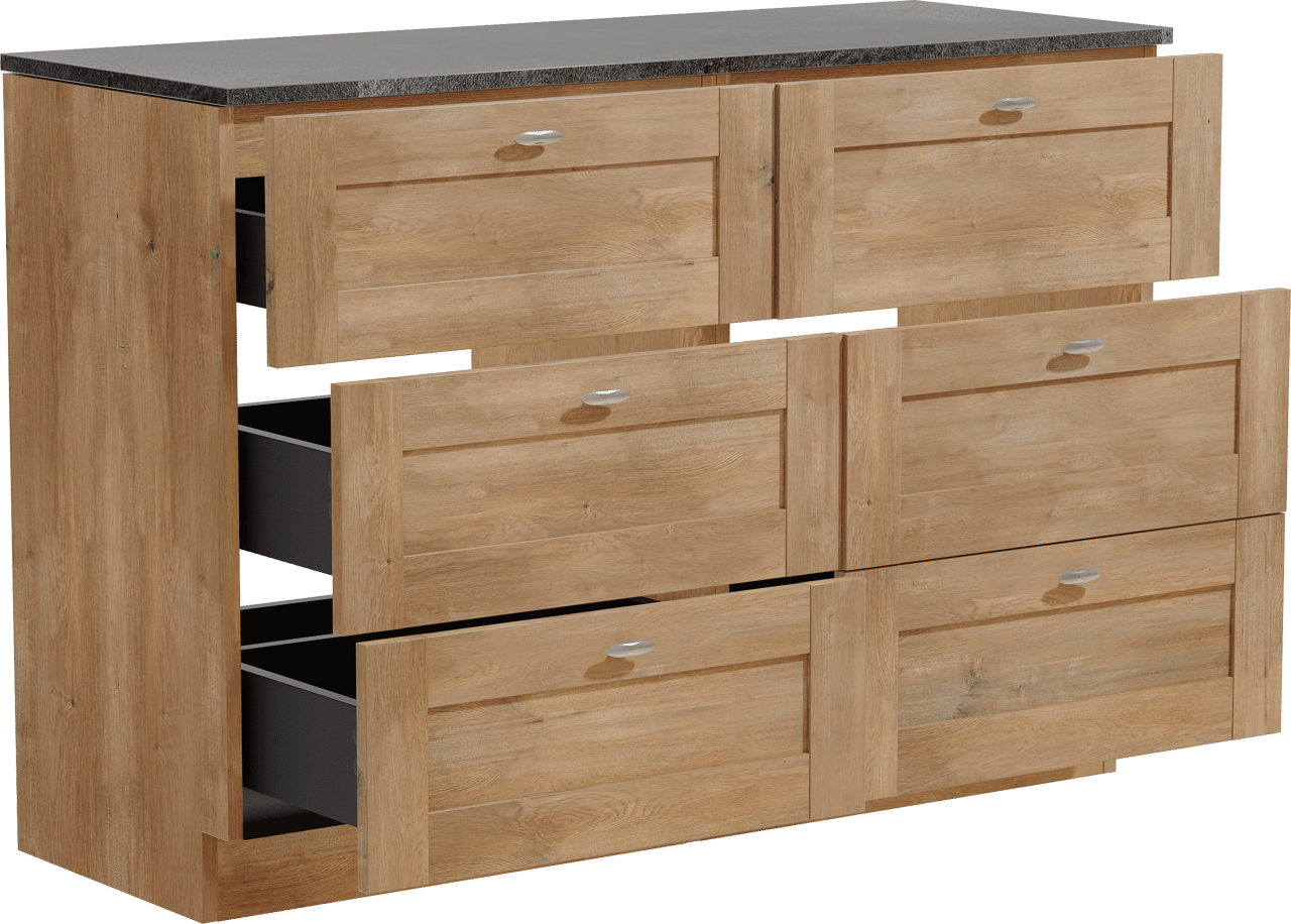 Linie Classo freistehendes Möbelstück Set: 120 x 46 cm, Naturbelassene Eiche, mit Lado Einzel- oder Doppel Waschtischplatte, Melamin Schiefergrau
