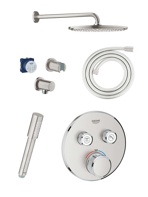 Grohe Grohtherm SmartControl thermostatische inbouw regendoucheset met ronde regendouchekop 31 cm Supersteel