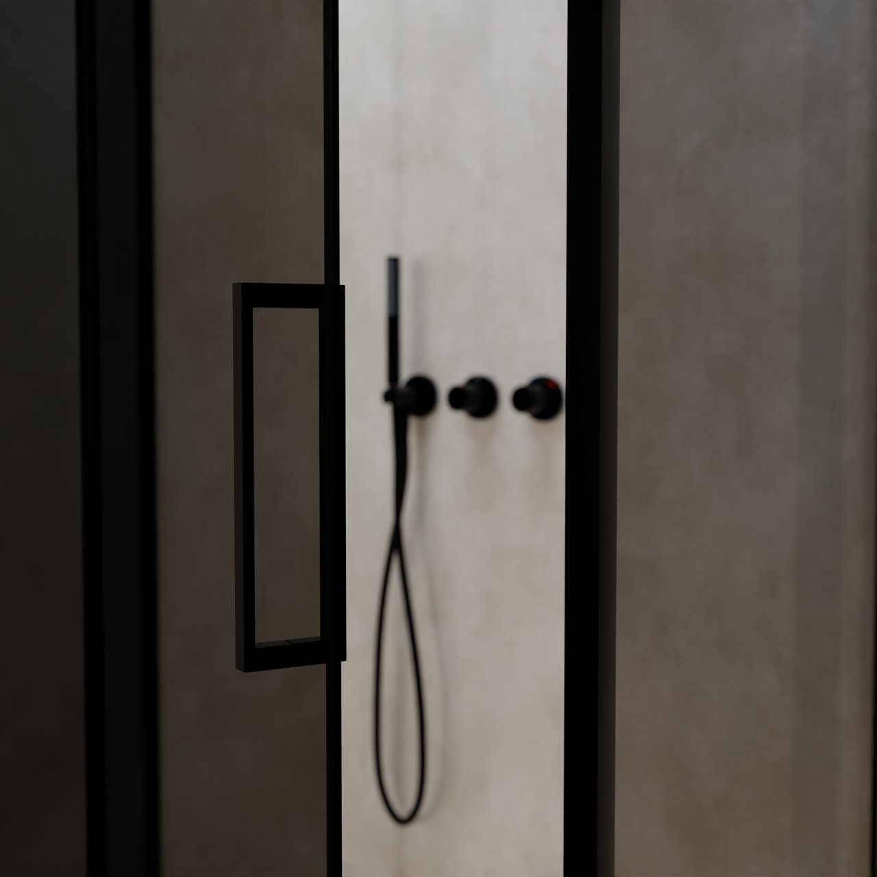 Balmani Senses Design douche en coin avec porte pivotante à gauche et paroi latérale fixe, 100 x 100 cm, Verre fumé, Profil noir, coating inclus