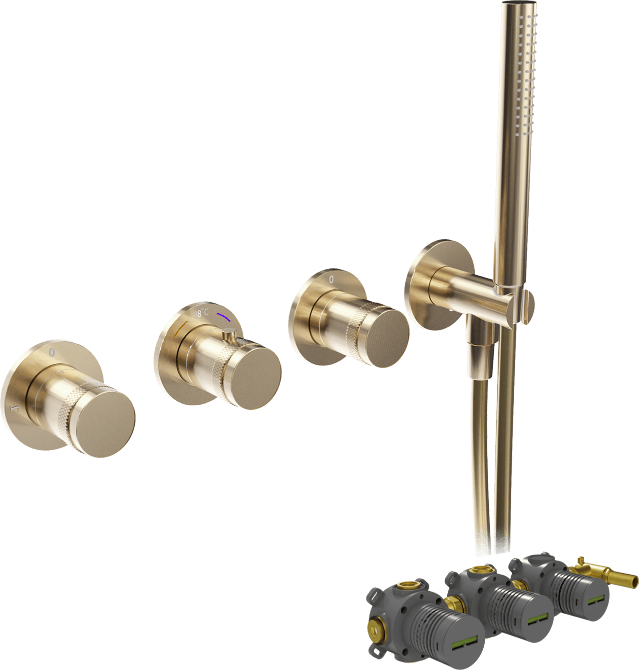 Blaufoss Pavilion Thermostat-Duscharmatur: Unterputz, Brushed Champagne Gold, Einbauelement inklusive