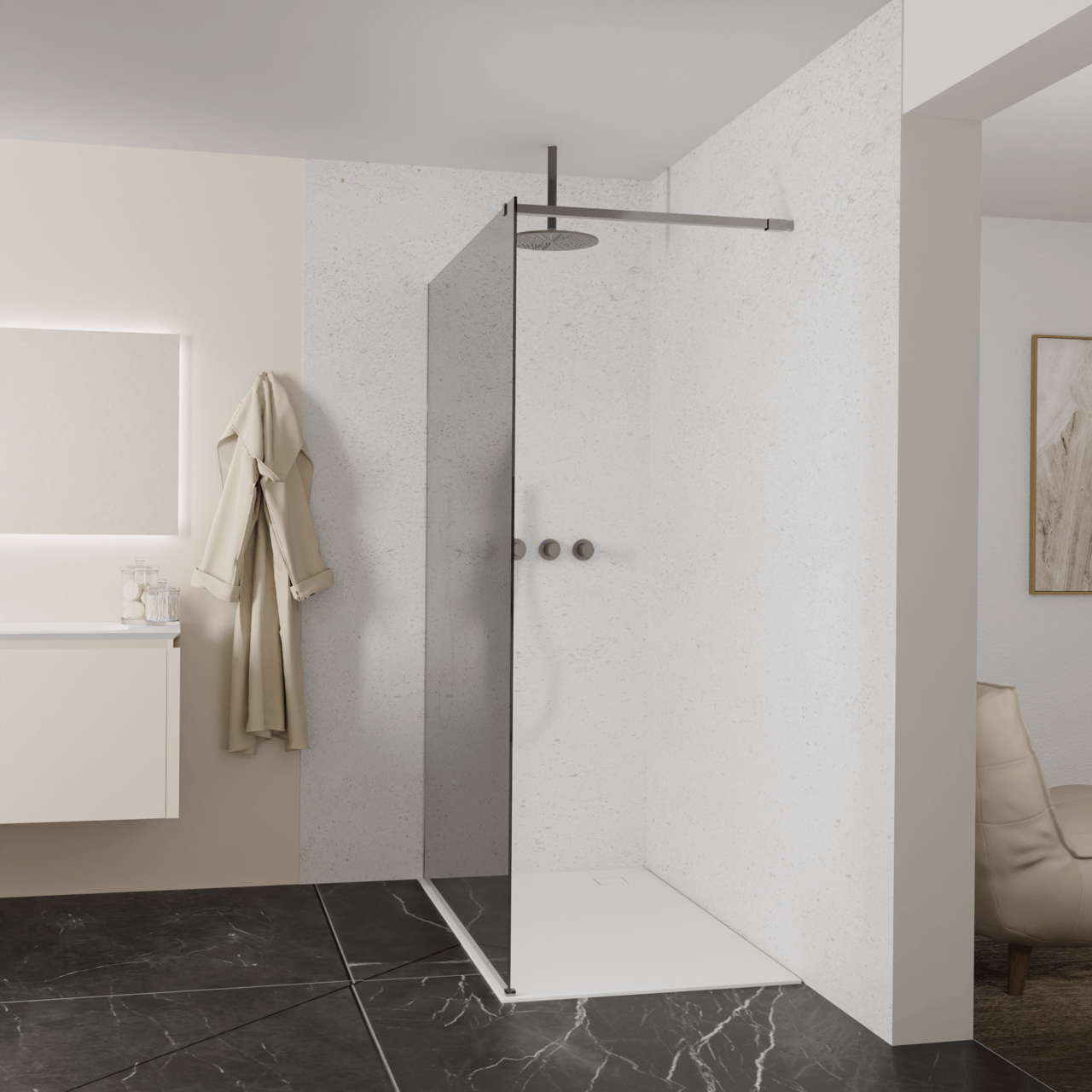 Balmani Modular douche à l'italienne: 140 x 200 cm, Miroir Reflex, Profil Brushed GunMetal