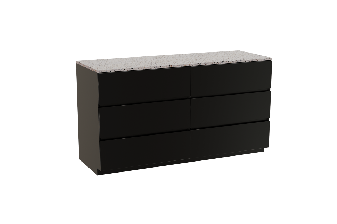 Storke Edge meuble salle de bains à poser 150 x 52 cm noir mat avec Tavola tablette simple ou double en blanc/noir mat terrazzo