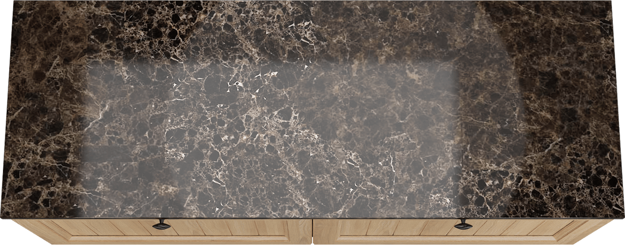 Balmani Lemon zwevend badkamermeubel 150 x 55 cm, fineer natuur eik met Stretto enkel of dubbel tablet in dark emperador