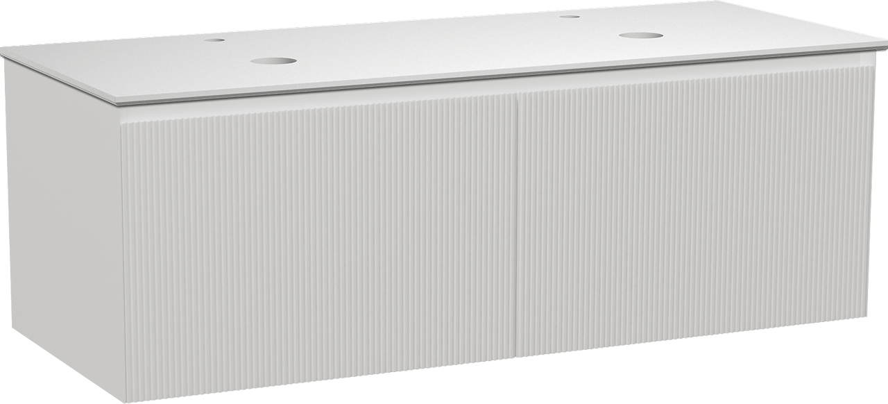 Balmani Fila by Mitra meuble salle de bains suspendu 135 x 55 cm blanc mat avec Facetta tablette double en solid surface blanc mat, Nervure droite symétrique verticale