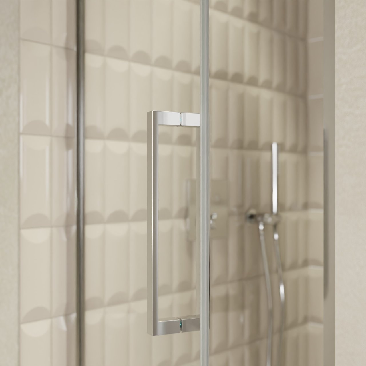 Balmani Senses Design Dusche Drehtür, Links, 90 cm x 210 cm, Klarglas, Profil Chrom, inklusive Coating