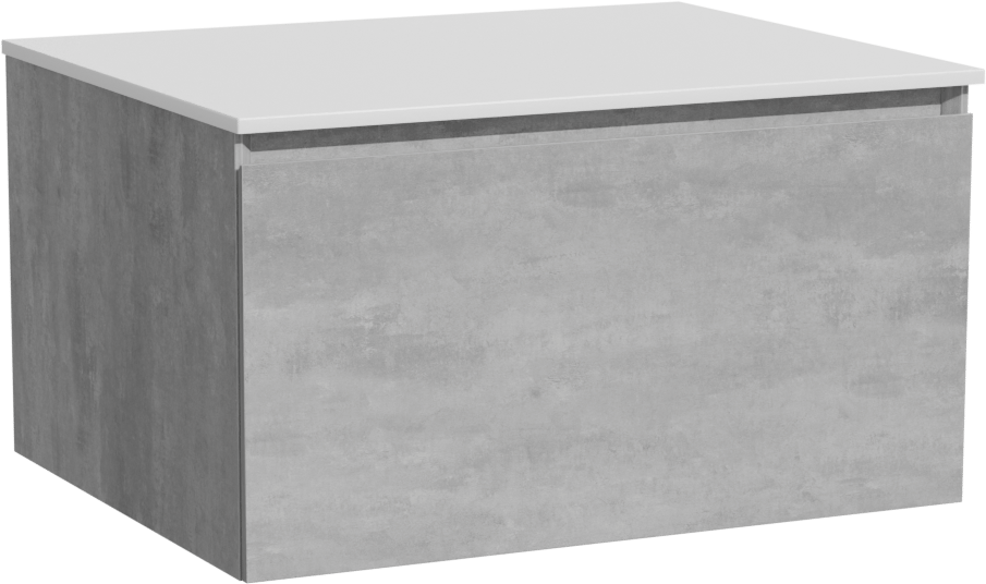 Storke Edge hängendes Möbelstück Set: 65 x 52 cm, Beton dunkelgrau, mit Tavola Einzel Waschtischplatte, Solid Surface Weiß matt