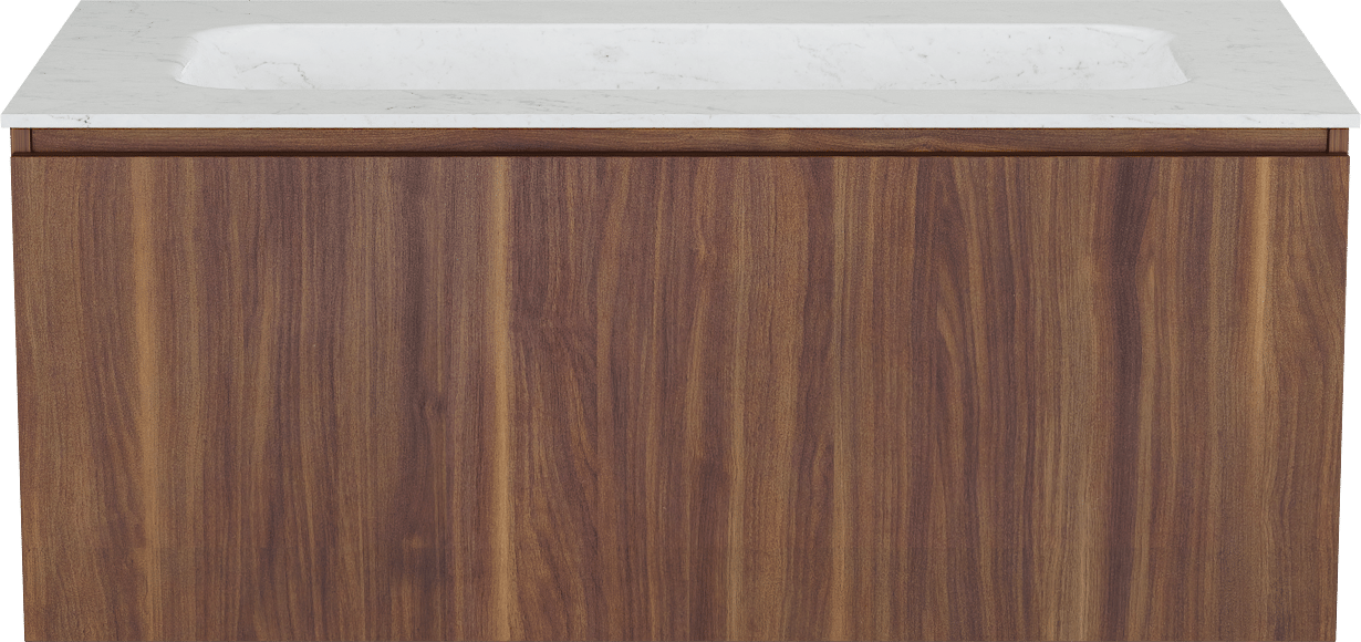 Balmani Sfera by Lucida meuble salle de bains suspendu 120 x 55 cm noyer américain avec Tablo Arcato plan simple en marbre carrara