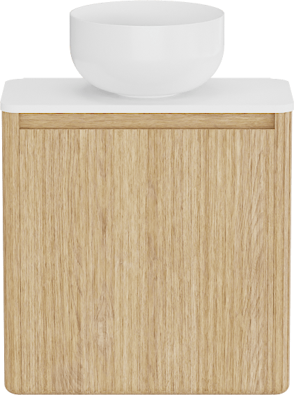 Balmani Fara Ribs meuble wc suspendu 45 x 22 cm chêne naturel avec Fara Stretto tablette et Bowl vasque à poser en Solid Surface mat