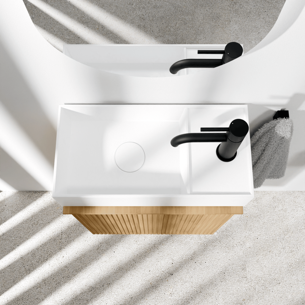 Balmani Forma zwevend toiletmeubel 42 x 21 cm naturel eiken met Loop wastafel in matte Solid Surface