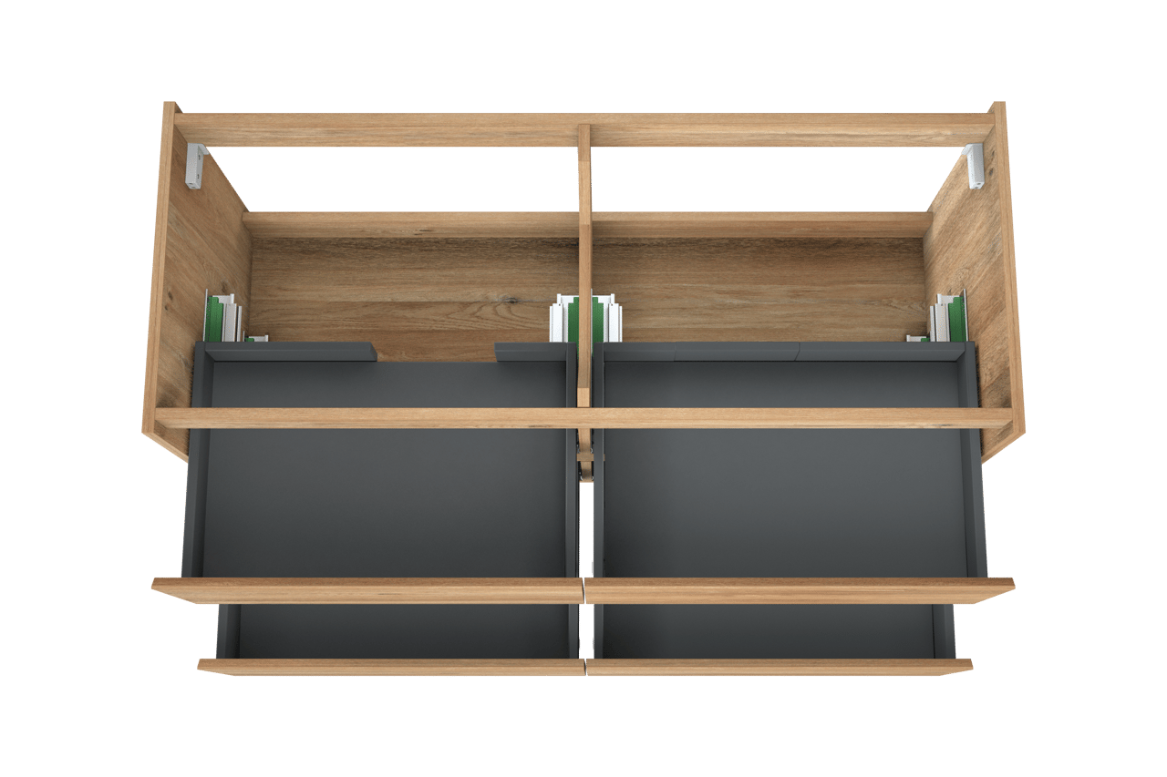 Storke Seda hängender Waschbeckenunterschrank: 130 x 52 cm, Eiche rustikal, 4 Schubladen