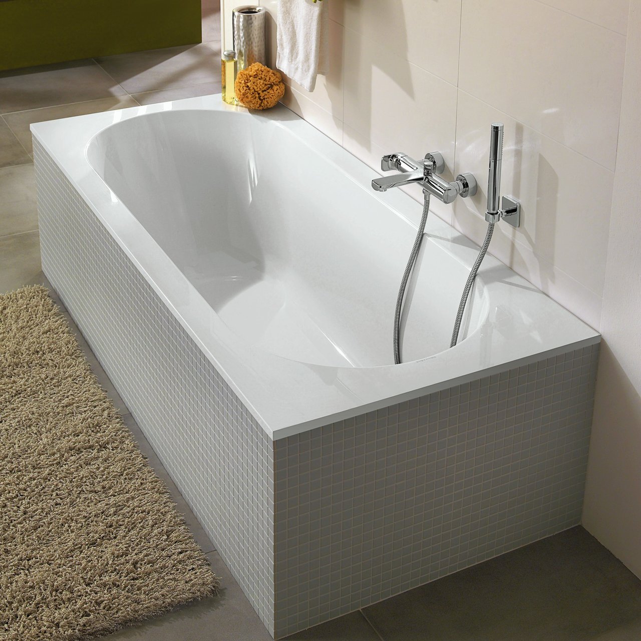 Villeroy & Boch Oberon 1-Personen-Einbaubadewanne: 180 x 80 cm, Quaryl, Weiß Glänzend