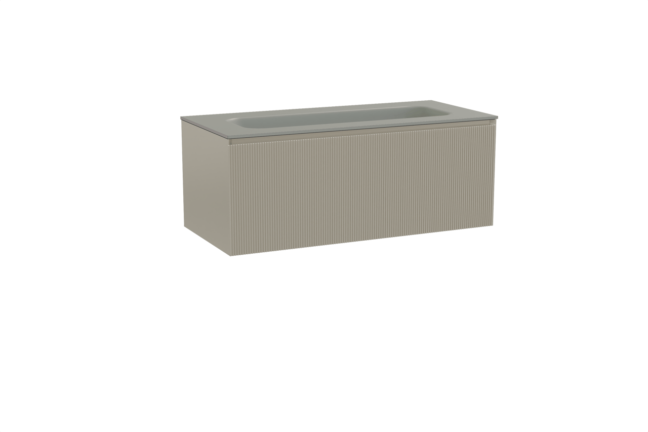 Balmani Fila by Mitra meuble salle de bains suspendu 120 x 55 cm gris pierre avec Tablo Arcato plan simple pour 2 trous de robinet en solid surface gris pierre, Nervure droite symétrique verticale