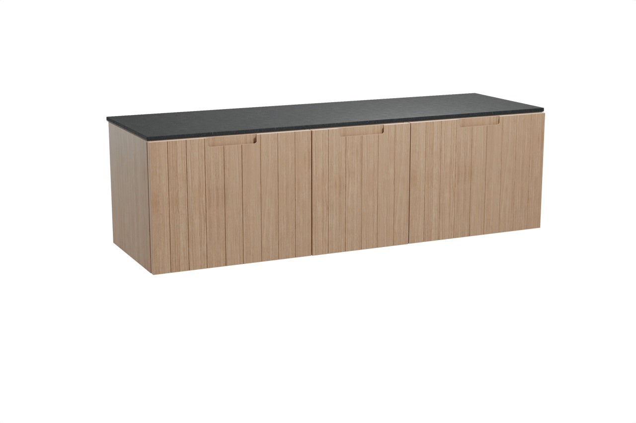 Balmani Adagio meuble salle de bains suspendu 180 x 55 cm chêne vieilli avec Stretto tablette simple ou double en granit noir