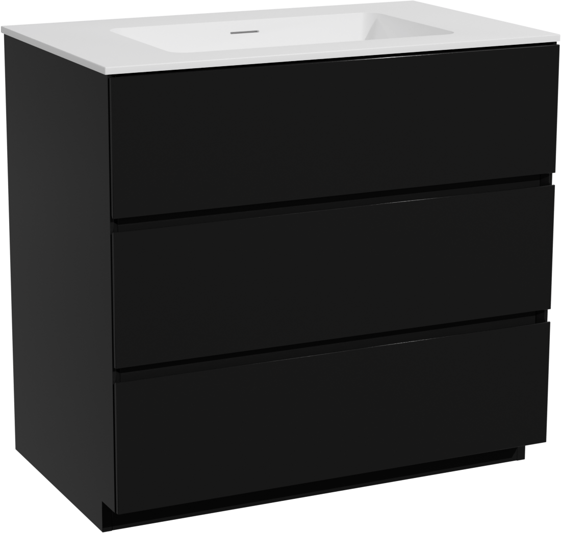 Storke Edge meuble salle de bains à poser 85 x 52 cm noir mat avec Mata plan simple en solid surface blanc mat