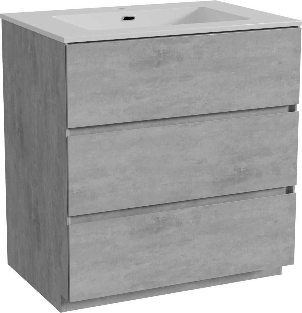 Storke Edge staand badmeubel 75 x 52 cm beton donkergrijs met Diva enkele wastafel in composietmarmer hoogglans wit