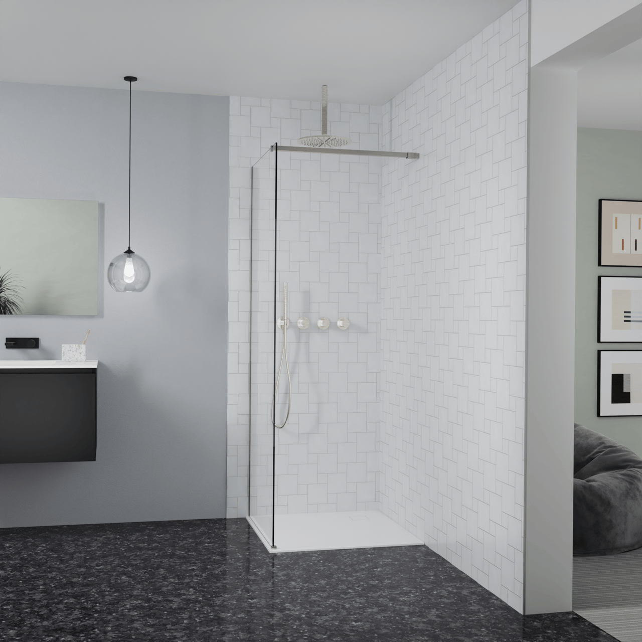 Balmani Modular inloopdouche: 80 x 200 cm, Helder glas, Brushed CoolMetal profielen