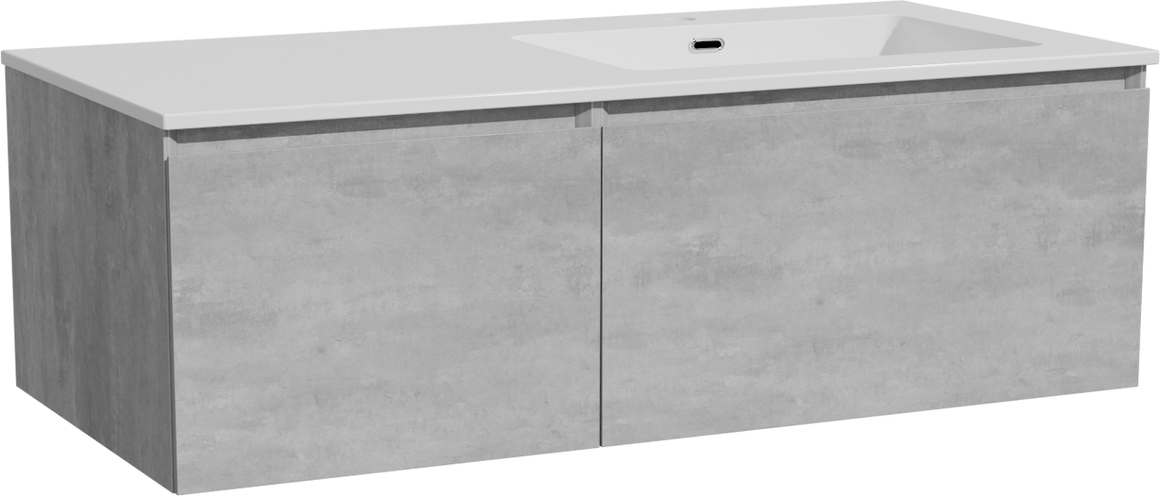 Storke Edge meuble salle de bains suspendu 110 x 52 cm béton gris foncé avec Diva vasque asymétrique droite en marbre composite blanc brillant