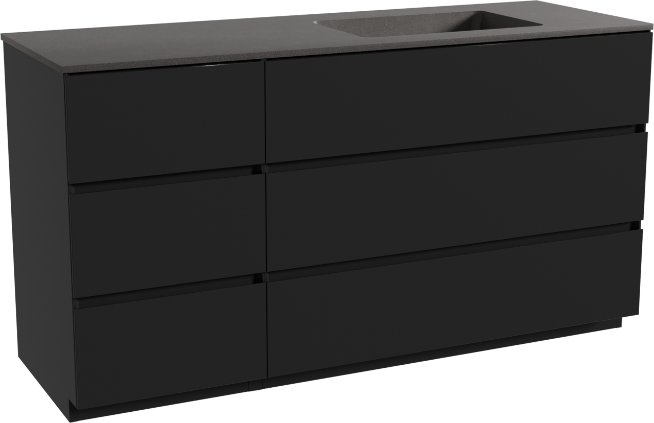 Storke Edge meuble salle de bains à poser 150 x 52 cm noir mat avec Scuro plan vasque asymétrique à droite en quartz noir mat