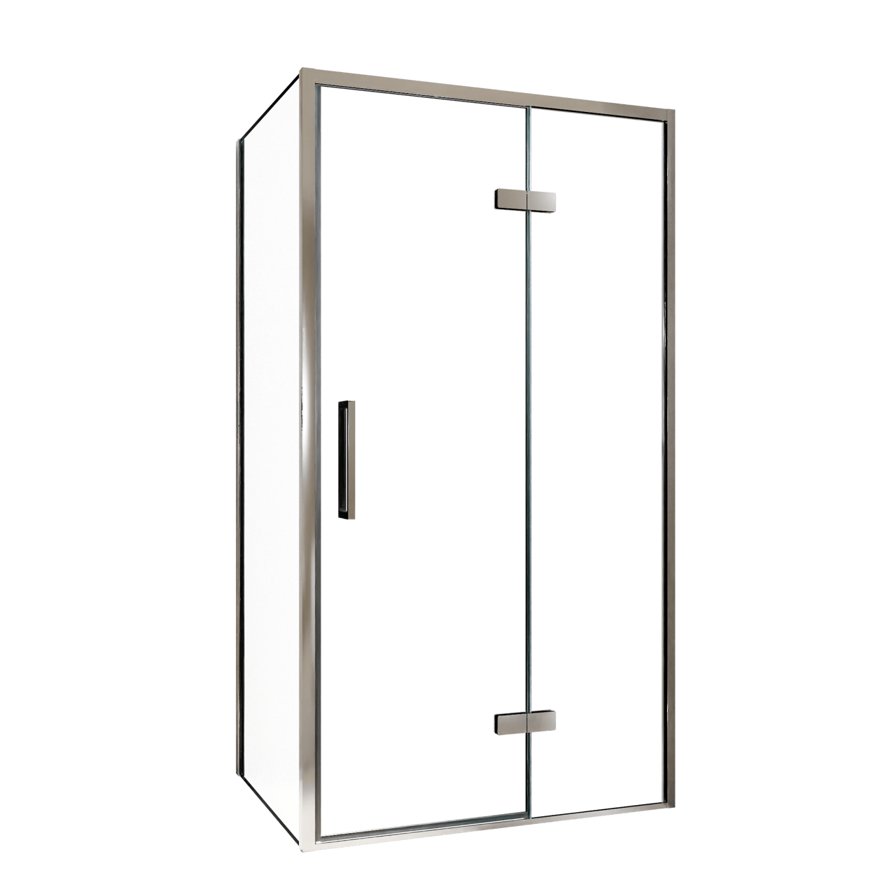 Balmani Senses Design douche en coin avec porte pivotante à droite et paroi latérale fixe, 100 x 100 cm, Verre transparent, Profil chrome