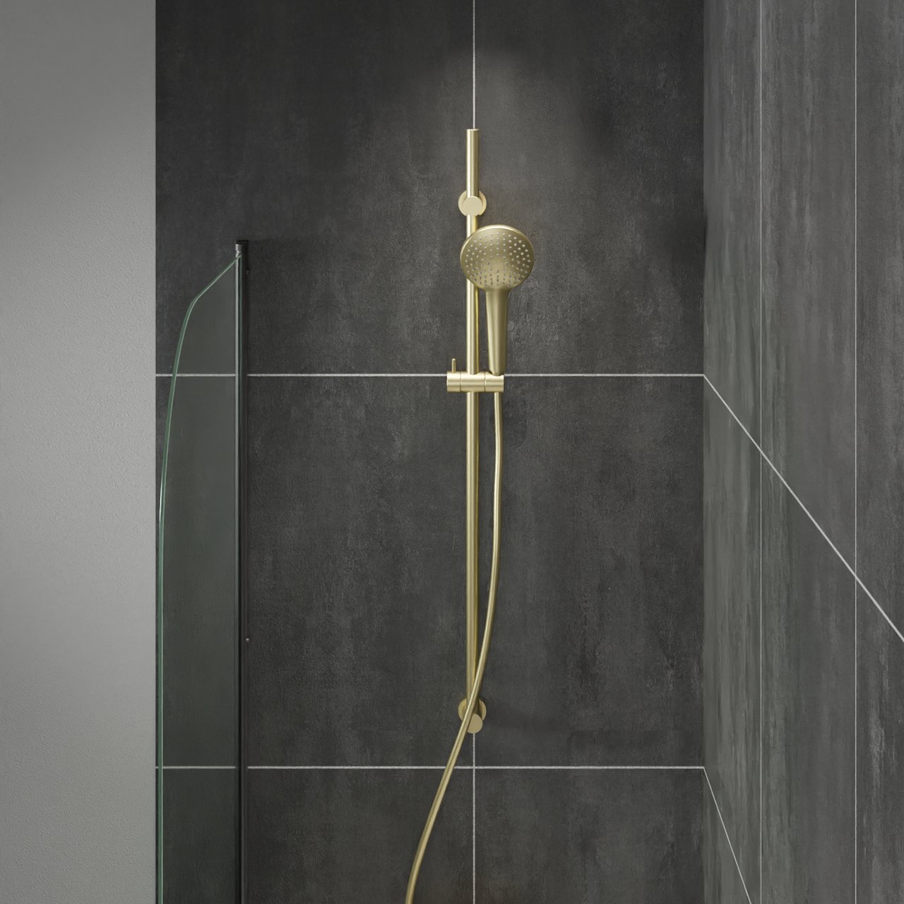 Blaufoss Round barre de douche 100 cm avec douchette 12 cm 3 fonctions de jet Brushed Champagne Gold