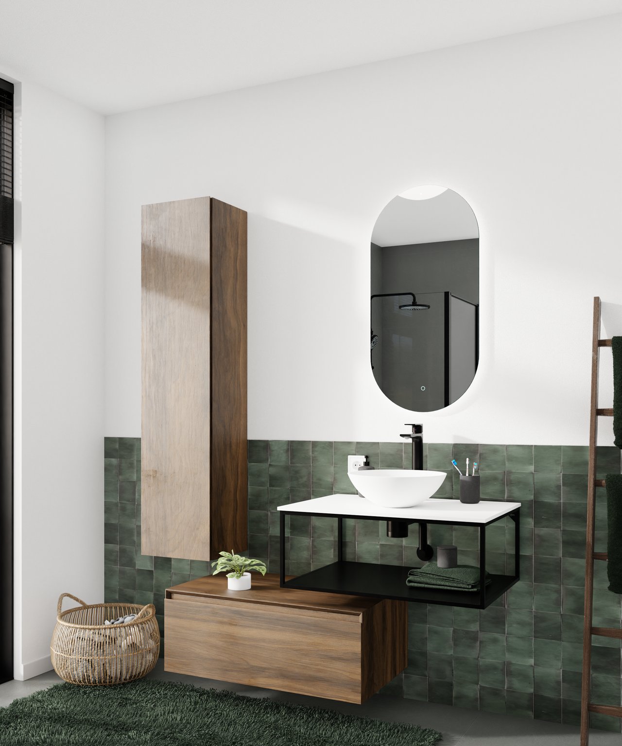 Storke Edge Modulo hängender Waschbeckenunterschrank: 85 x 48 cm, Nussbaum, 1 Schublade