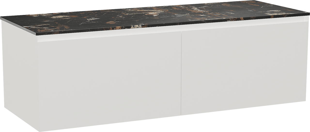 Balmani Idra by Mitra meuble salle de bains suspendu 150 x 55 cm blanc mat avec Stretto tablette simple ou double en marbre portoro gold