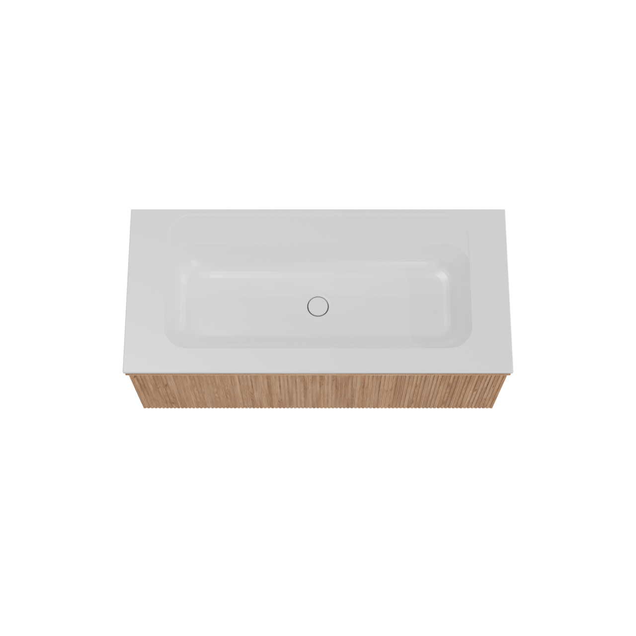Balmani Forma meuble salle de bains suspendu 120 x 55 cm teck avec Tablo Strada plan simple en marbre composite blanc mat, Nervure droite symétrique verticale