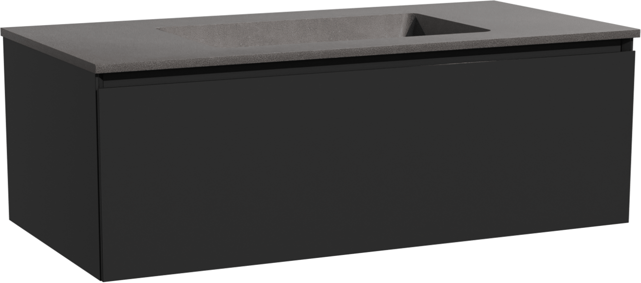 Storke Edge zwevend badmeubel 105 x 52 cm mat zwart met Scuro enkele wastafel in kwarts mat zwart