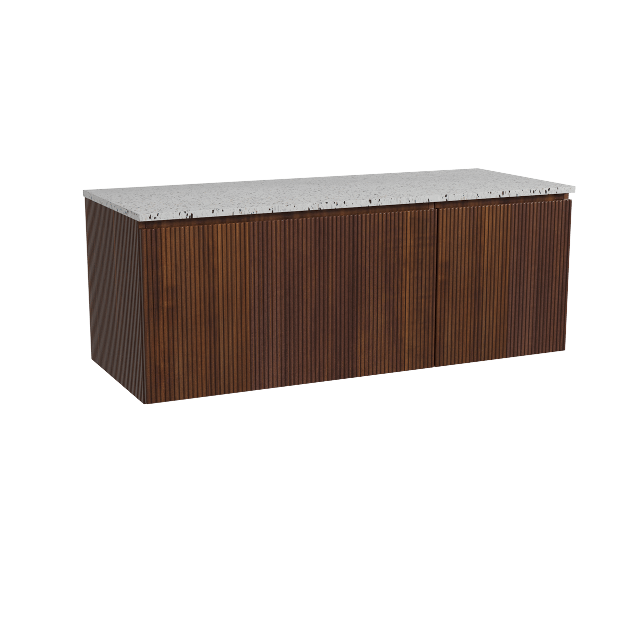 Storke Ribs meuble salle de bains suspendu 130 x 52 cm noyer avec Tavola tablette simple ou double en blanc/noir mat terrazzo, Nervure droite symétrique verticale