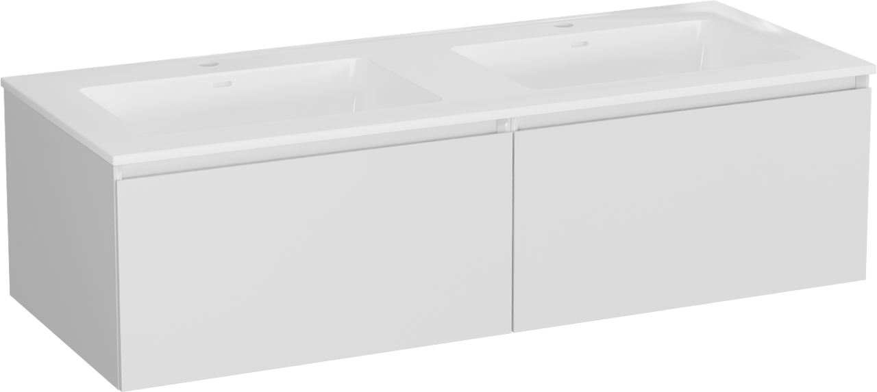 Storke Edge meuble salle de bains suspendu 130 x 52 cm blanc brillant avec Bilia double vasque en marbre composite blanc brillant