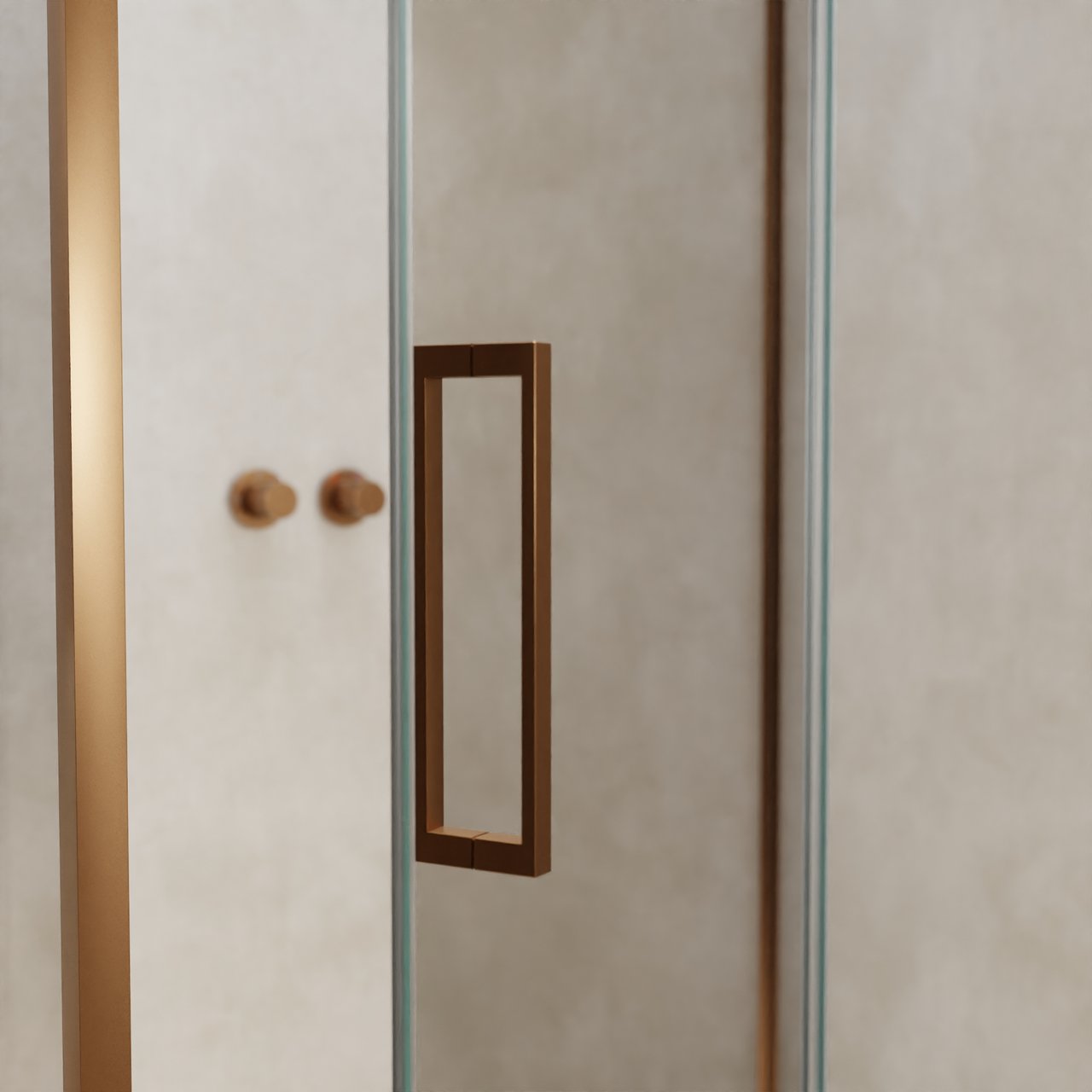 Balmani Senses Design douchehoek met rechtse draaideur en vaste zijwand, 120 x 100 cm, Helder glas, Brushed Rosegold profielen, met coating