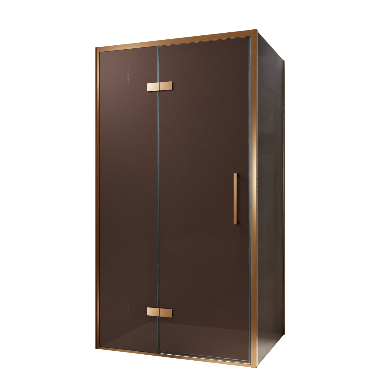 Balmani Senses Design douche en coin avec porte pivotante à gauche et paroi latérale fixe, 100 x 100 cm, Bronze, Profil Brushed Rosegold, coating inclus, coating inclus