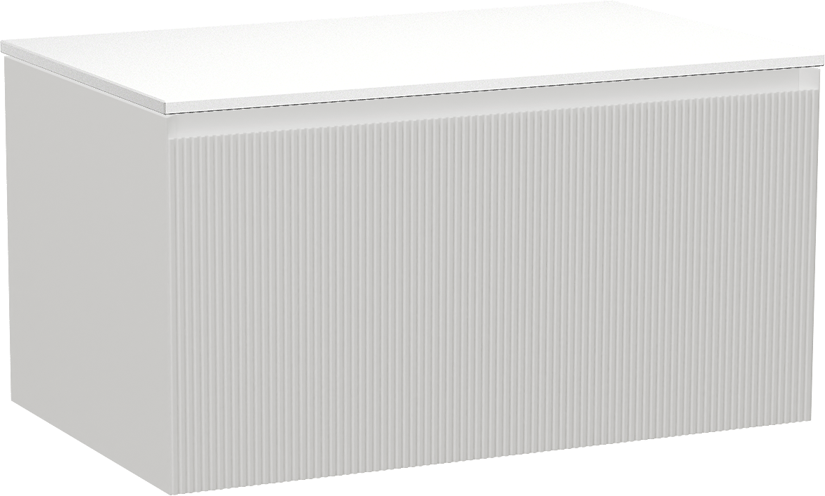 Balmani Fila by Mitra zwevend badmeubel 90 x 55 cm mat wit met Stretto enkel wastafelblad in solid surface mat wit, Verticale symmetrische rechte ribbel