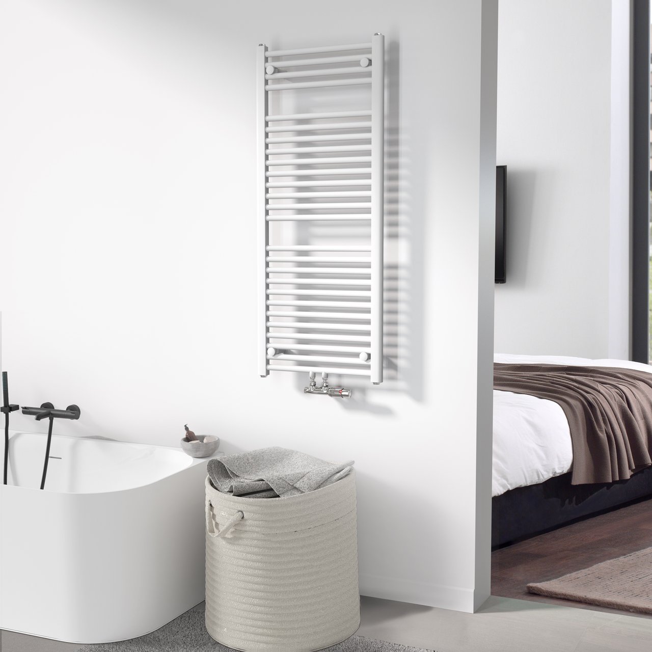 Vipera Kanza enkele handdoekradiator 50 x 120 cm centrale verwarming Hoogglans Wit zij- en middenaansluiting 691W