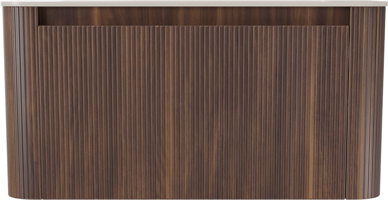 Storke Soft hängendes Möbelstück Set: 100 x 46 cm, Nussbaum, mit Mata Soft Einzelwaschtisch Solid Surface Beige Granit, Vertikale symmetrische gerade Rippe
