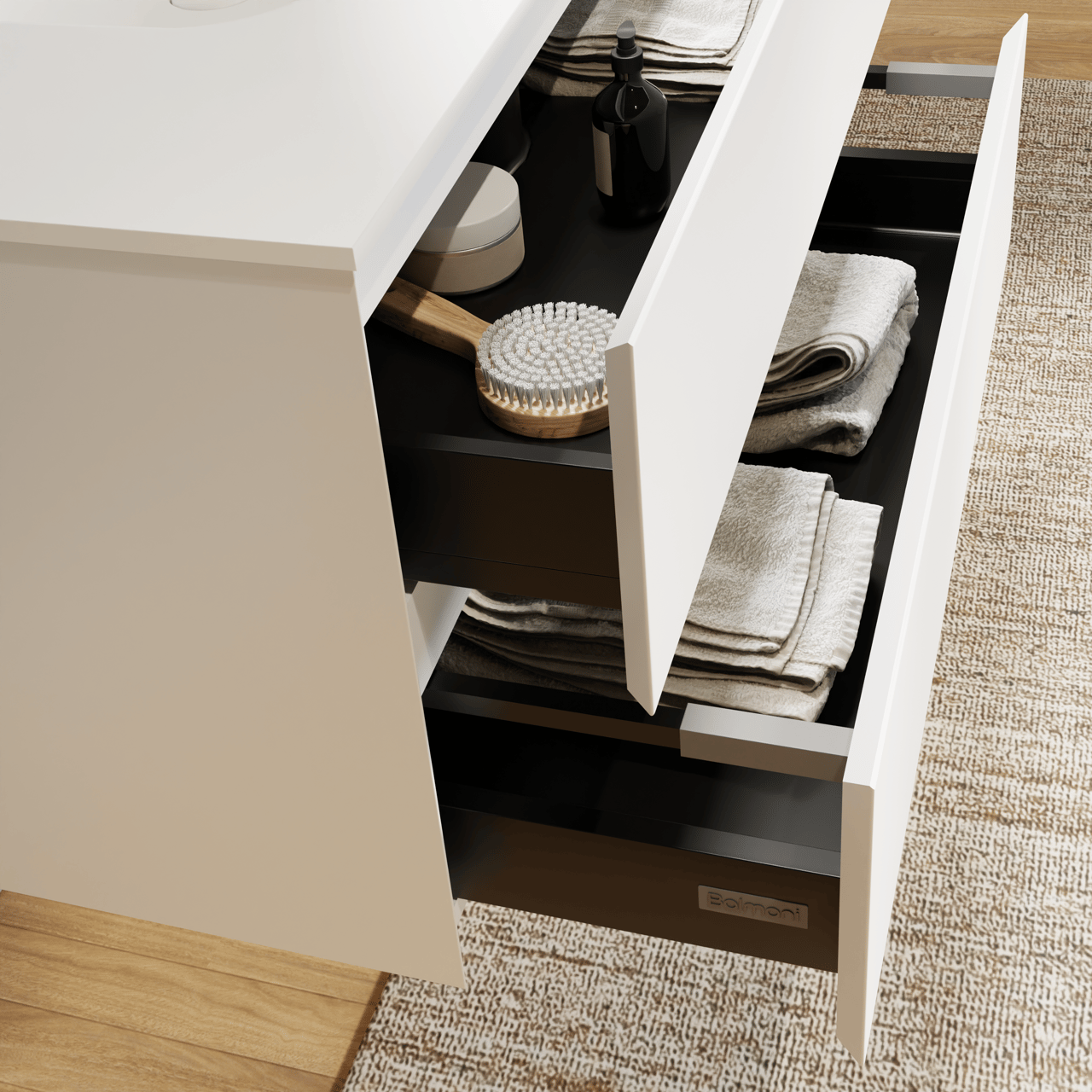 Balmani Mitra zwevend badmeubel 135 x 55 cm mat wit met Tablo Arcato dubbele wastafel in solid surface mat wit