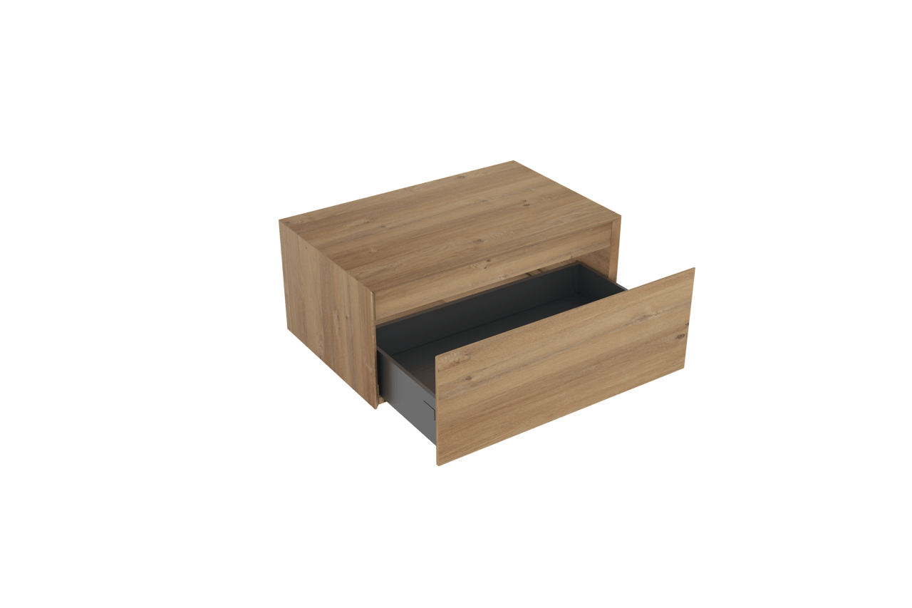Storke Edge Modulo hängender Waschbeckenunterschrank: 75 x 48 cm, Eiche rustikal, 1 Schublade