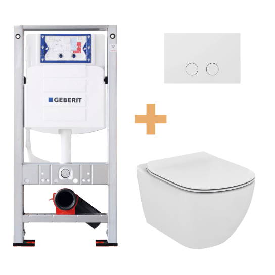Ideal Standard Tesi hangtoilet glanzend wit randloos met Geberit Sigma inbouwspoelreservoir UP320 met Burda frame en bedieningspaneel