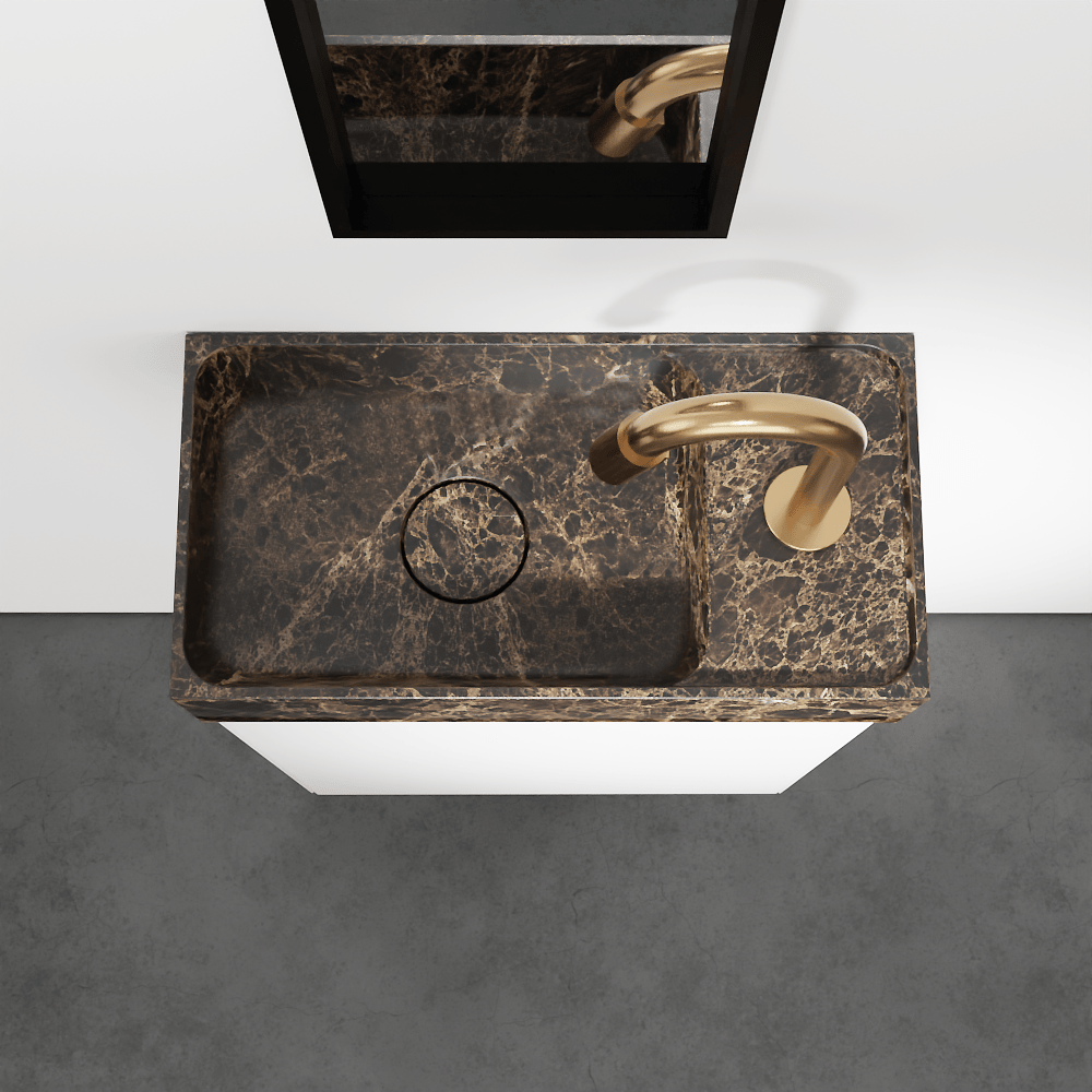 Balmani Mitra meuble wc suspendu 42 x 21 cm blanc mat avec Dama plan vasque en marbre Dark Emperador