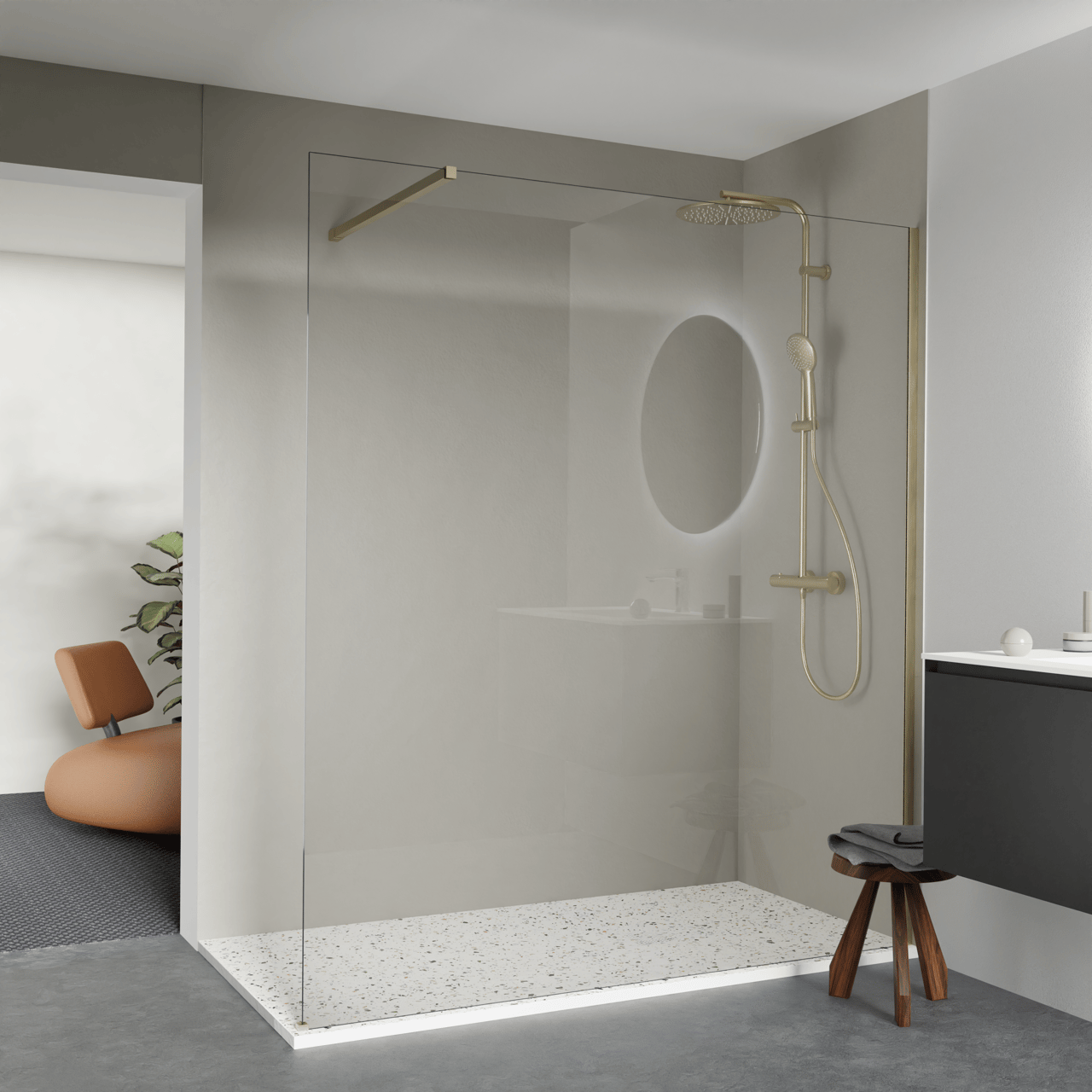 Balmani Impress Duschwanne: 180 x 90 cm, Marmorkomposit, Terrazzo (Weiß/Schwarz) Steinstruktur, matt