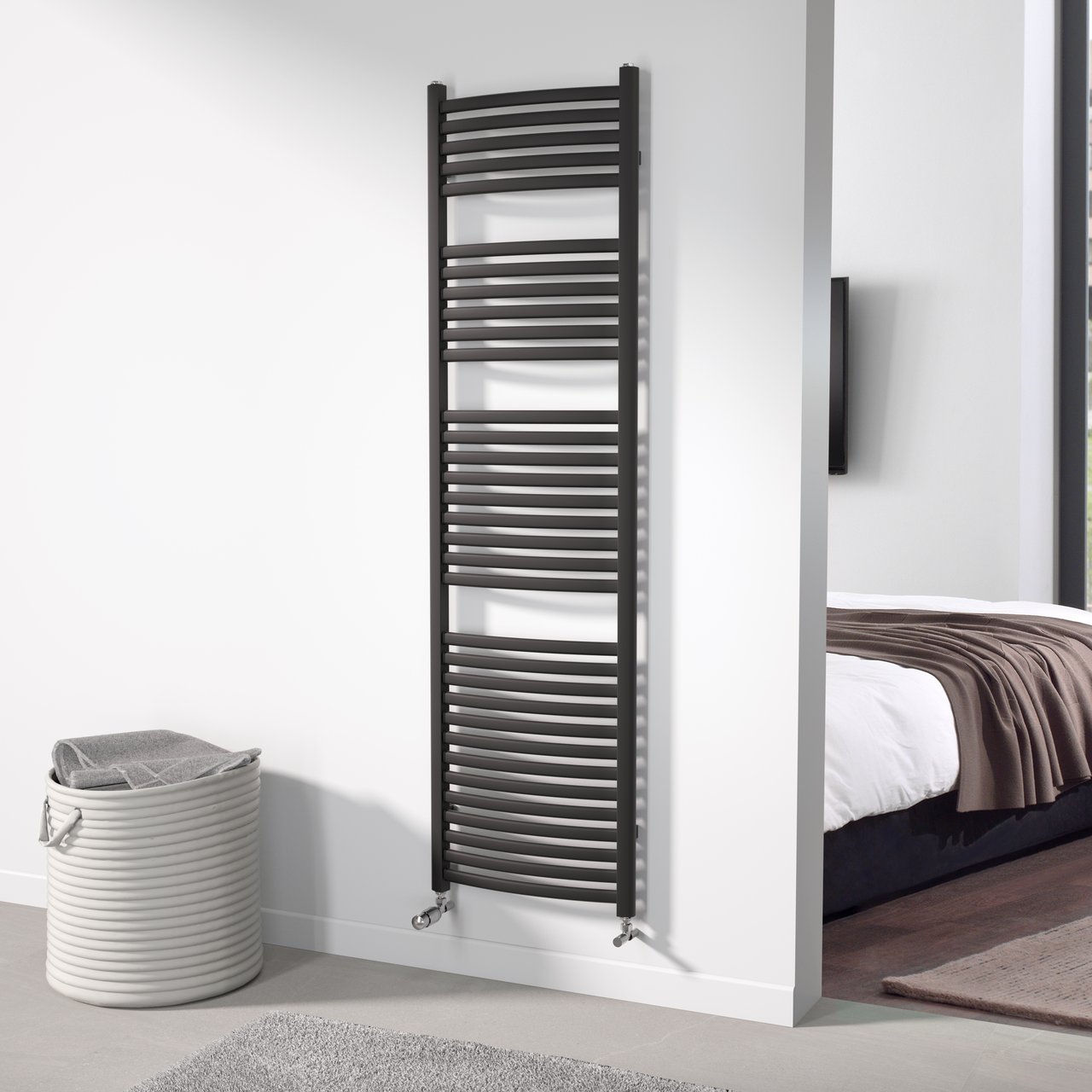 Vipera Kanza Rx sèche-serviettes simple 50 x 180 cm chauffage électrique noir mat raccordement latéral 781W, résistance incluse