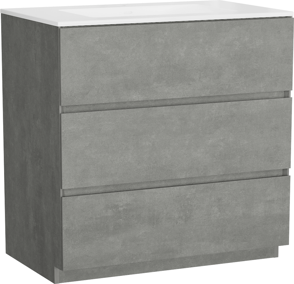 Storke Edge freistehendes Möbelstück Set: 85 x 52 cm, Beton dunkelgrau, mit Bilia Einzelwaschtisch, Marmorkomposit Weiß glänzend