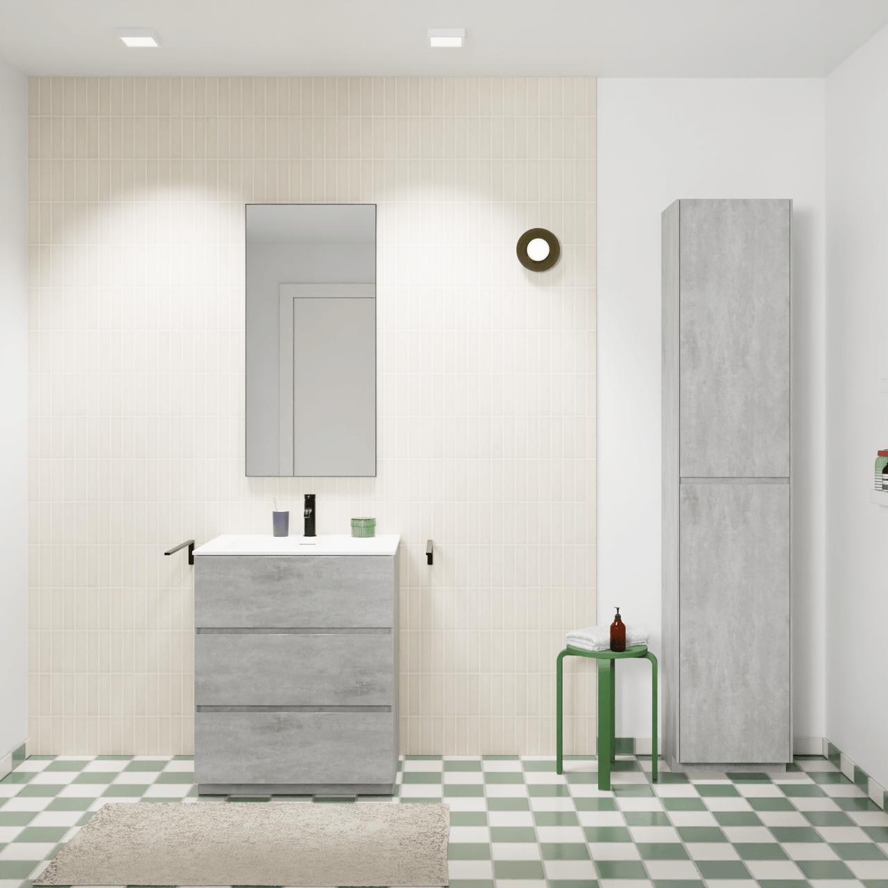 Storke Edge staand badkamermeubel 65 x 52 cm beton donkergrijs met Mata enkele wastafel in solid surface mat wit
